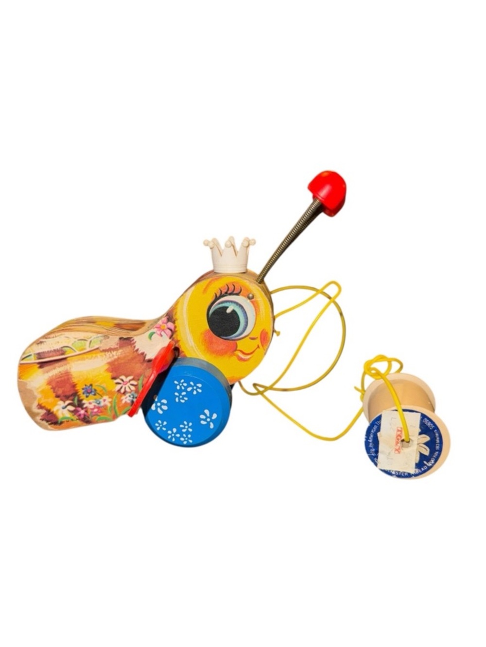 Vintage Fisher Price Queen Buzzy Bee Pull Toy | Wooden | 1960s USA